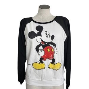 Mickey Mouse Baseball Black & White Long Sleeve Junior Top Size L NWOT